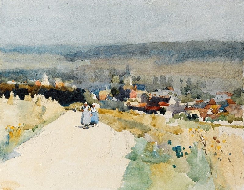 Two girls on the road near Gamaches, Nr. Abbeville