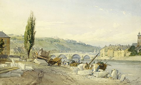 Stonemasons on the Banks of the River Meuse before the City of Liege