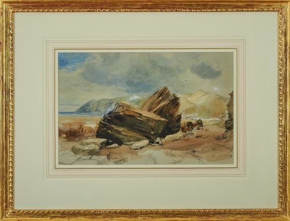 ‘Figures on the Beach in Lynmouth, Devon’