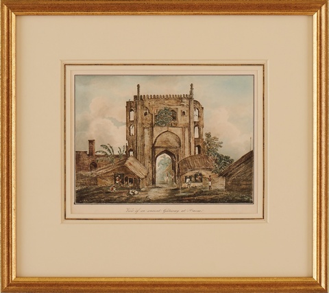 Bridge at Saumpoor near Dacca; Guptar Ghaut near Fyzabad on the Goggra; Burrumdeo near where the Gaggra issues; View of an ancient gateway at Dacca; View of Peer Pointy; A mosque on the north ban of the Gagra near Debowly. (6)